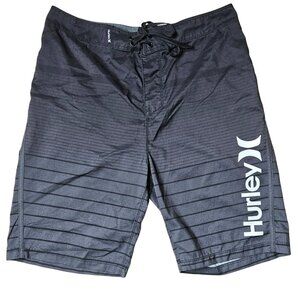 Hurley Mens Black Striped Boardshorts Swim Size 30 Back Gray Pocket Swimsuit